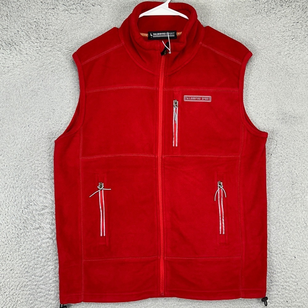 TailorByrd Sport Mens Fleece Full Zip Vest Medium Red Sleeveless Pockets Logo